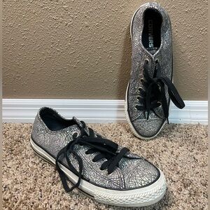 Converse All Star Multicolor Silver Shimmer Opal Cracked Leather Sneakers SZ 7